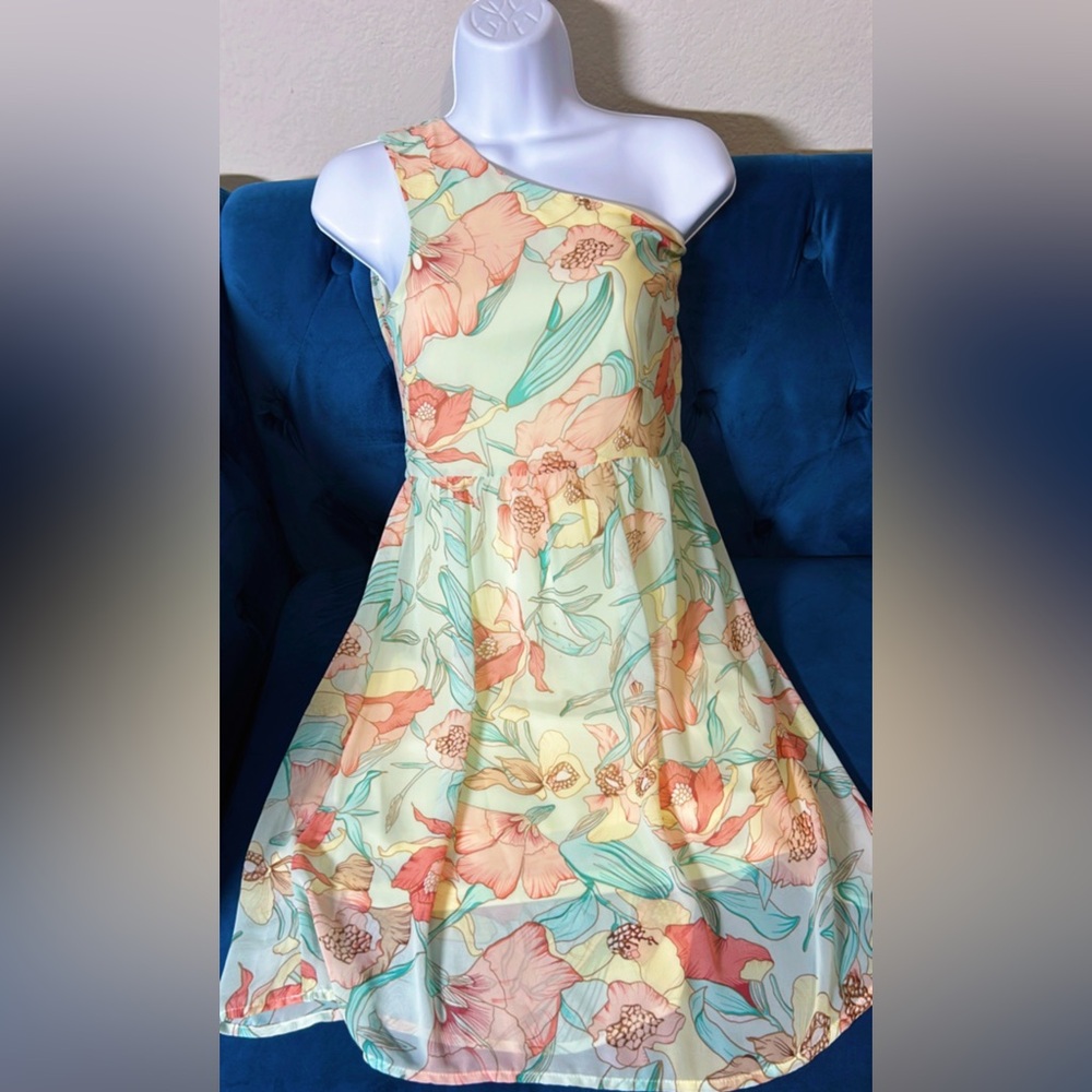 Tulle Asymmetrical Fitted Orange and Green Cocktail Dress
